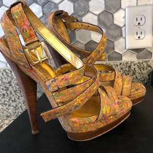 Multi Color Cork Screw Platform Sandal
